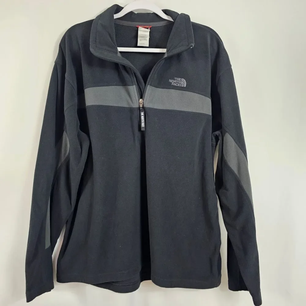 The North Face TKA 100 Quarter Zip Pullover In Black And Gray - Size XL